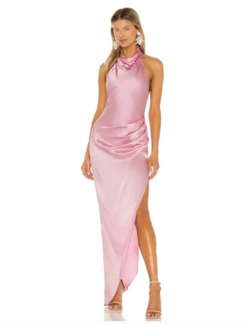 Amanda Uprichard Samba Gown L NWT Flamingo Pink Silk Maxi Dress Formal Wedding